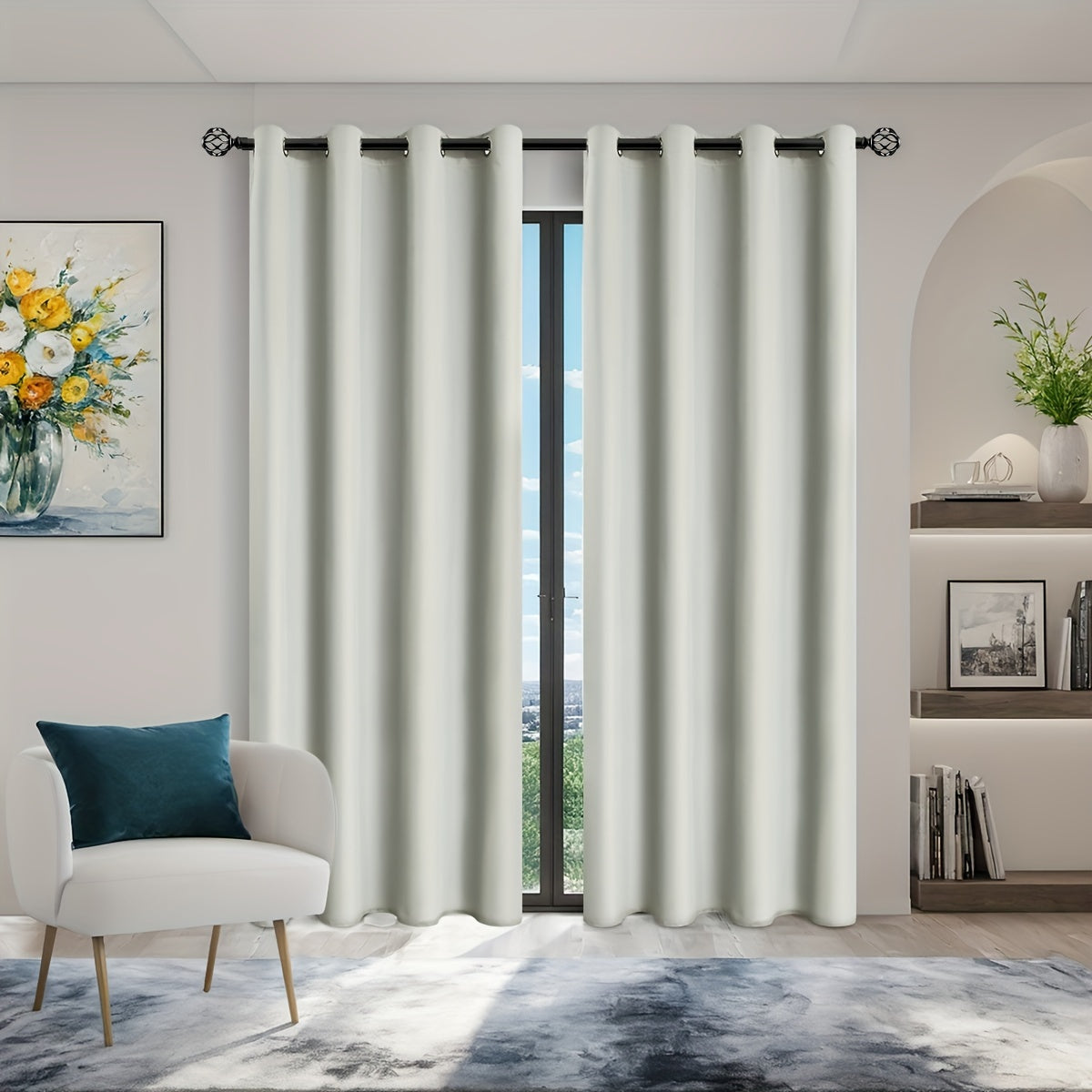 Rideaux occultants thermiques avec œillets pour salon et chambre - 2 panneaux