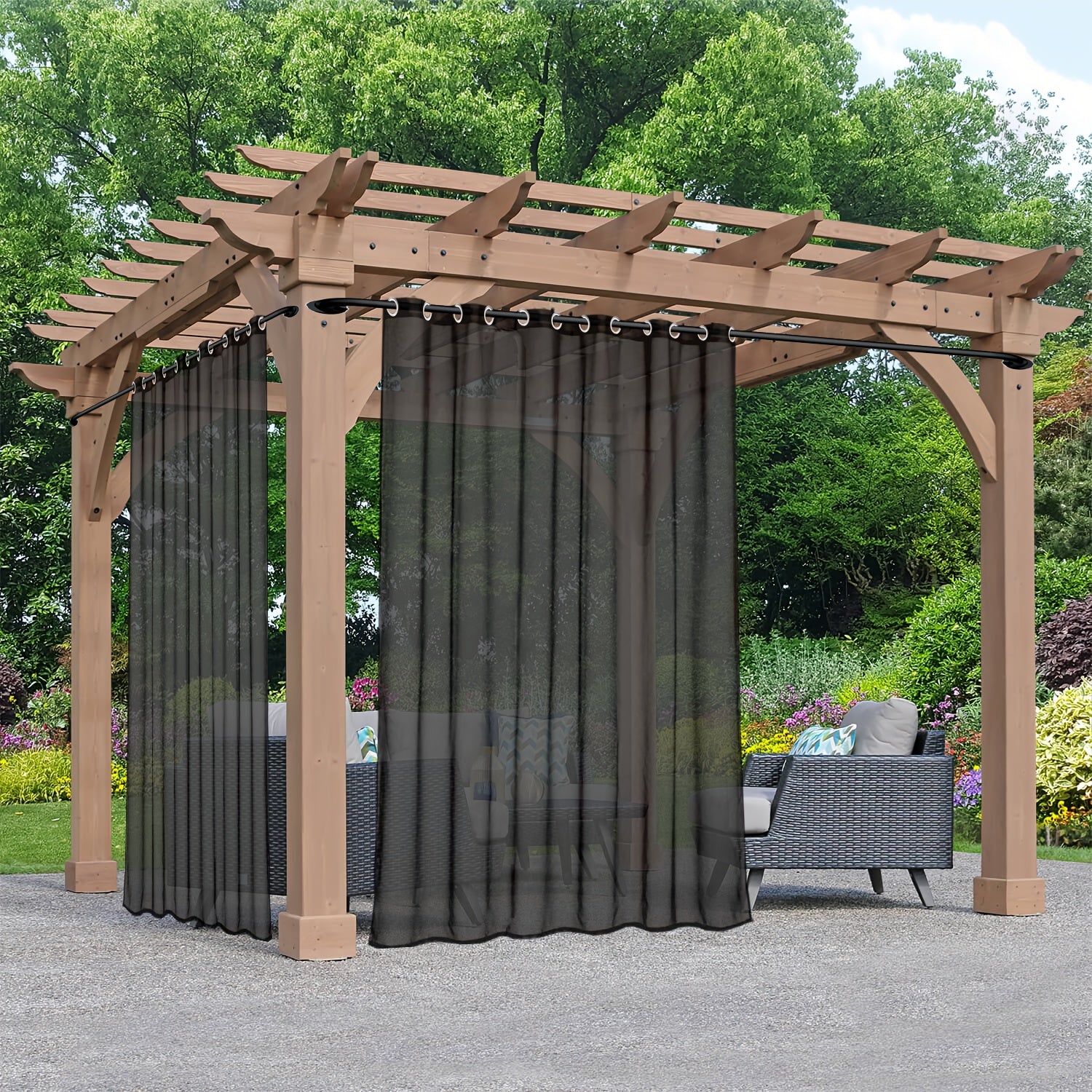 Rideaux voilage extérieur à œillets pour pergola et terrasse (2 panneaux)