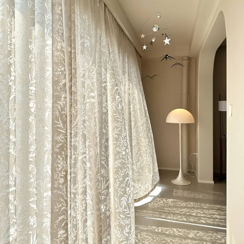 Rideaux en dentelle brodée style français semi-voilés (2 panneaux)