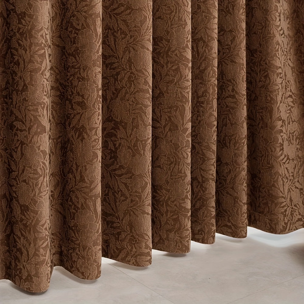 Rideau occultant jacquard chenille marron style vintage floral