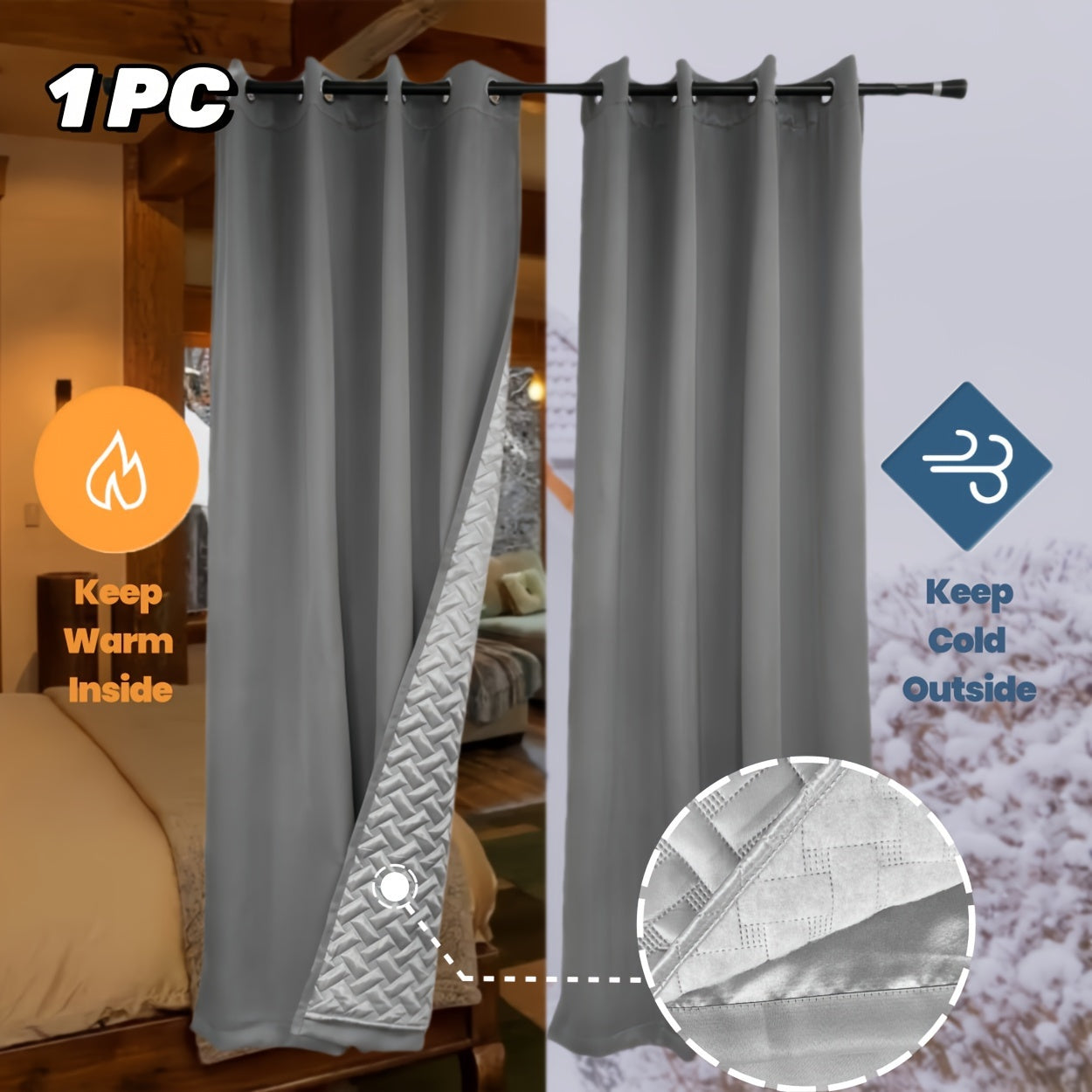 Rideau thermique occultant double épaisseur à œillets – Isolation hiver