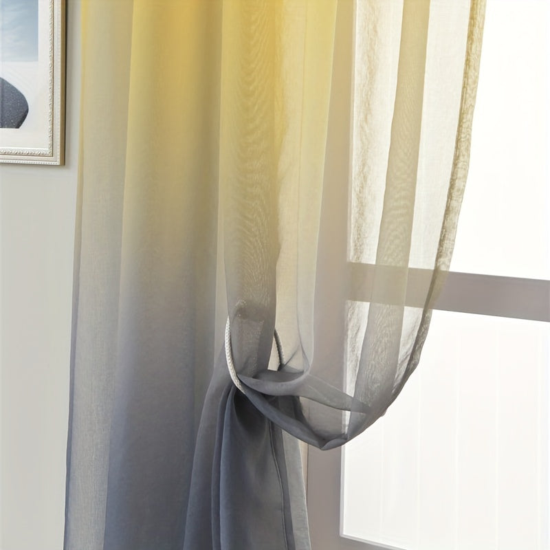 Rideau voilage dégradé jaune gris en tulle polyester pour fenêtre