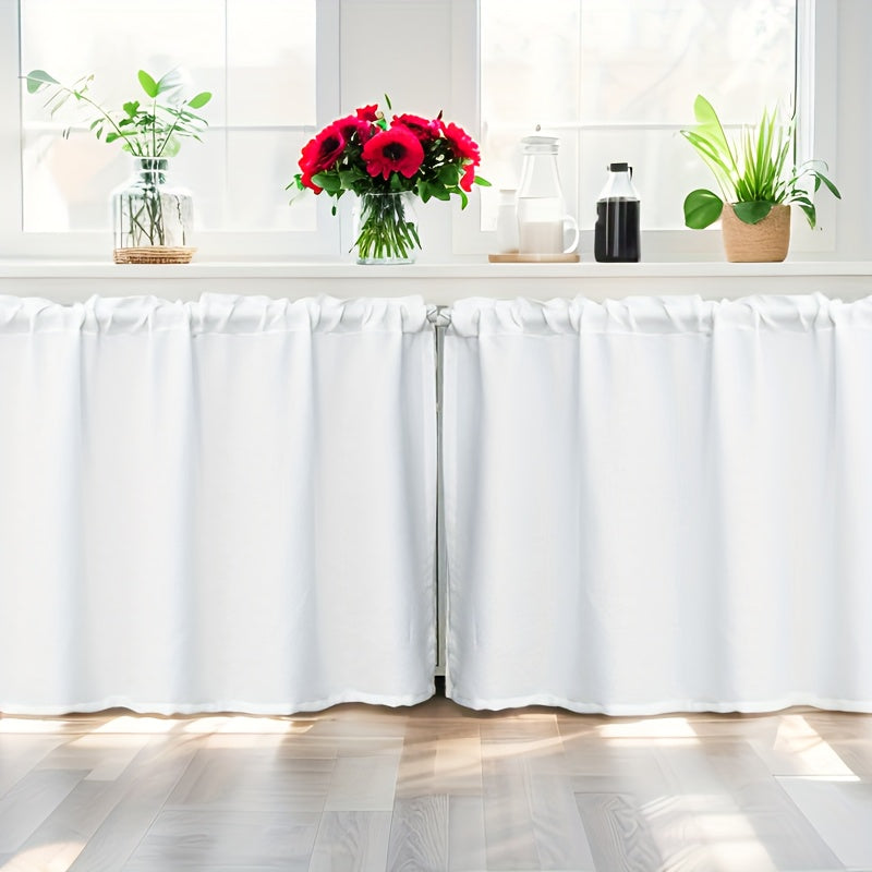 Rideau brise-vue effet lin tamisant pour meuble et cuisine, blanc