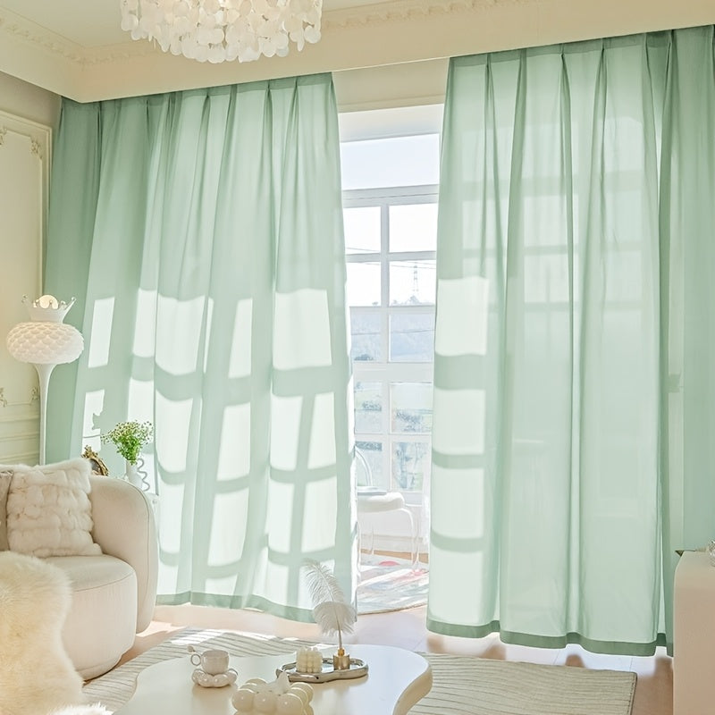 Rideau voilage vert nordique tamisant, hauteur 200 à 239 cm