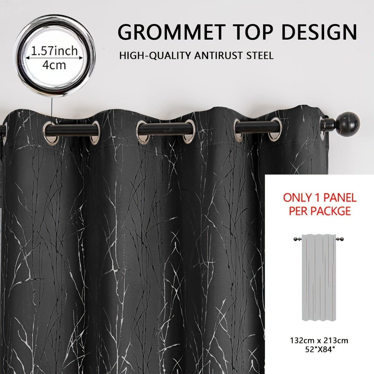Rideau occultant à motifs branches dorées en polyester pour chambre