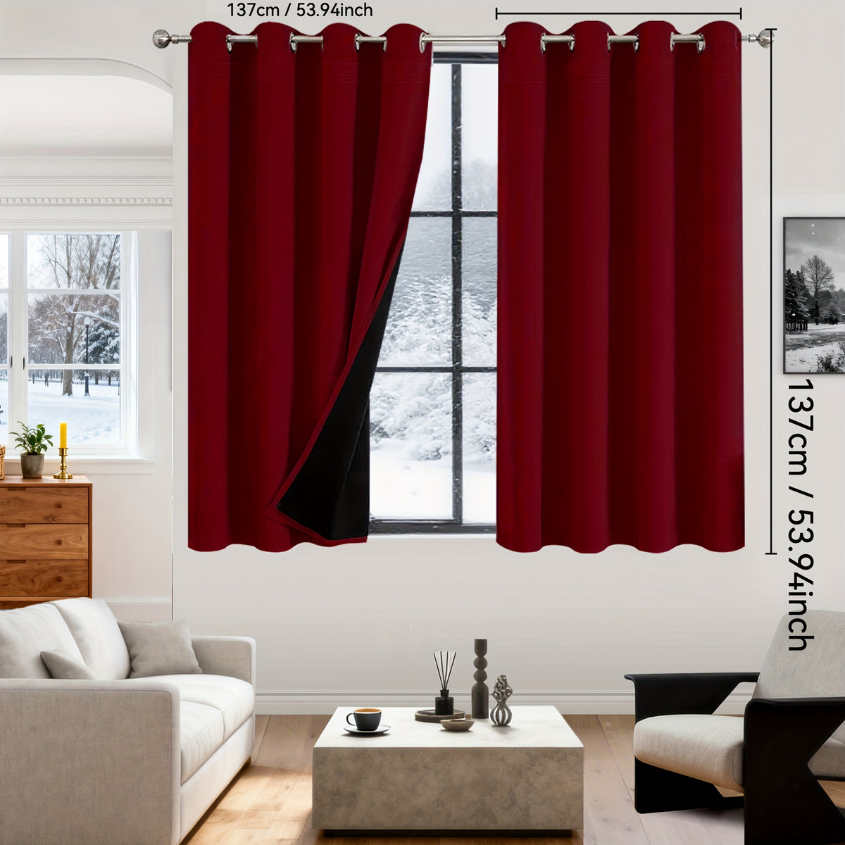 Rideaux occultants 100% blackout en polyester thermique (2 panneaux), rouge
