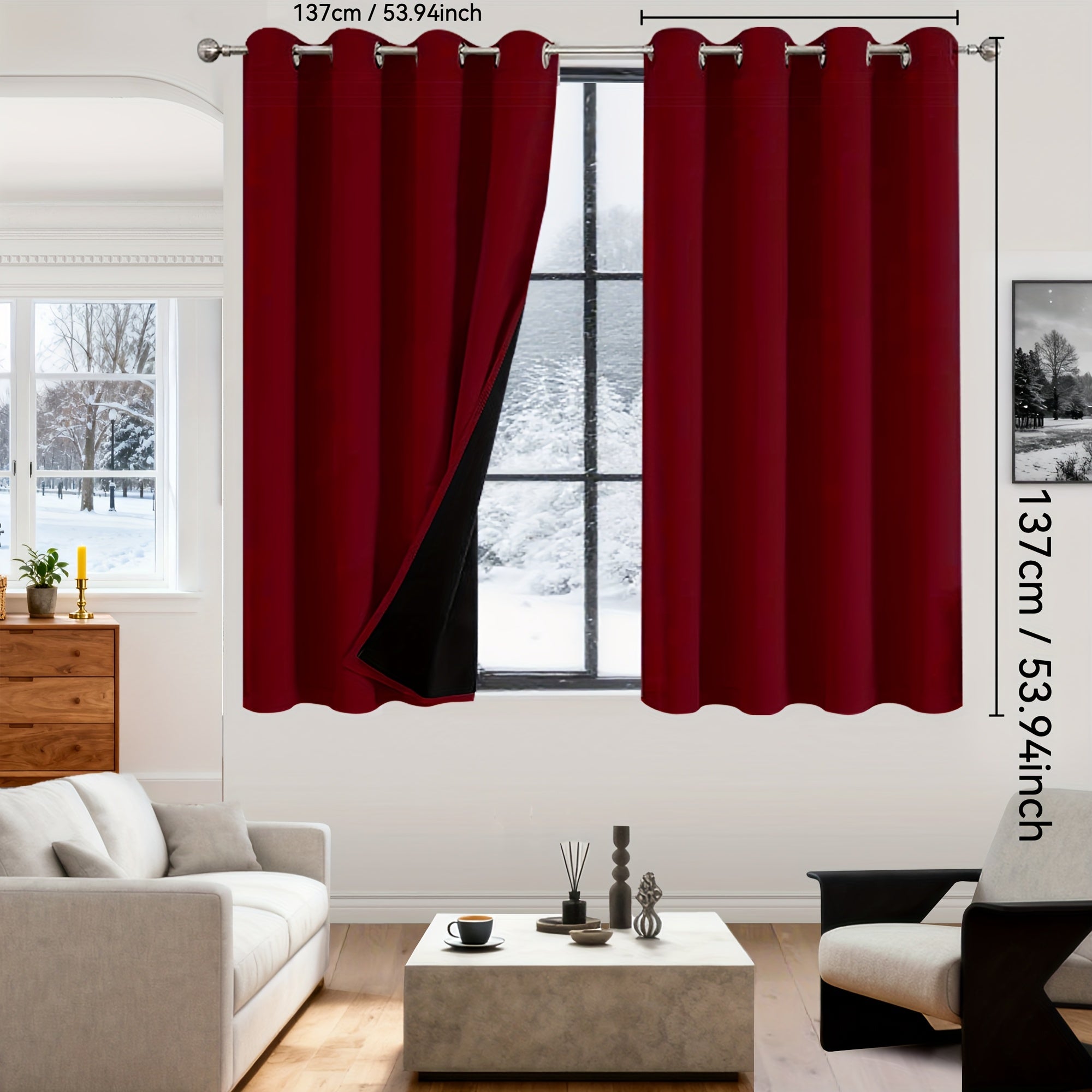 Rideaux occultants 100% blackout en polyester thermique (2 panneaux)