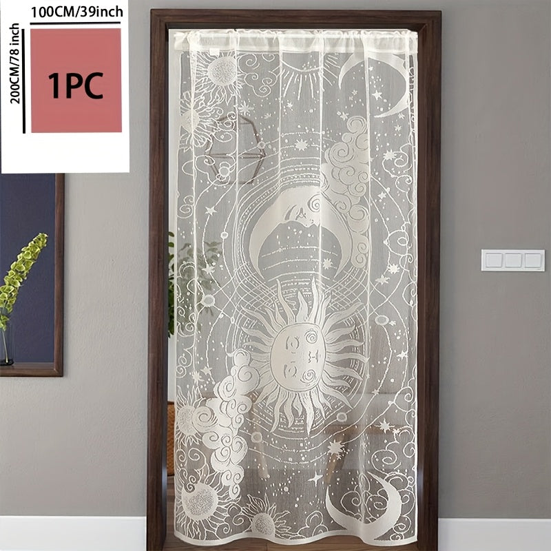 Rideau porte en dentelle soleil et lune semi-transparent en polyester