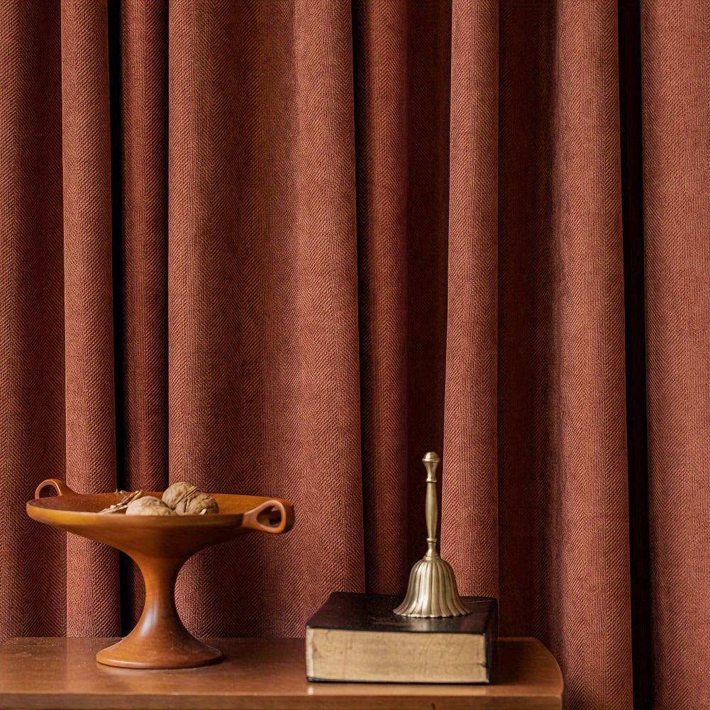 Rideau occultant chenille épais vintage œillets métal, terracotta