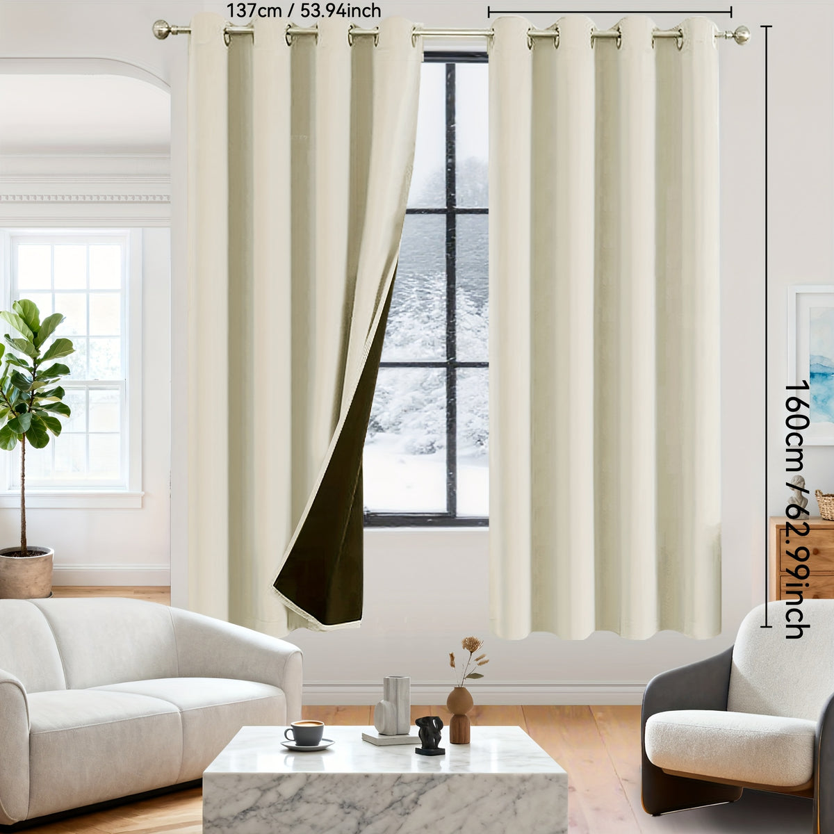 Rideaux occultants 100% blackout en polyester thermique (2 panneaux), brun