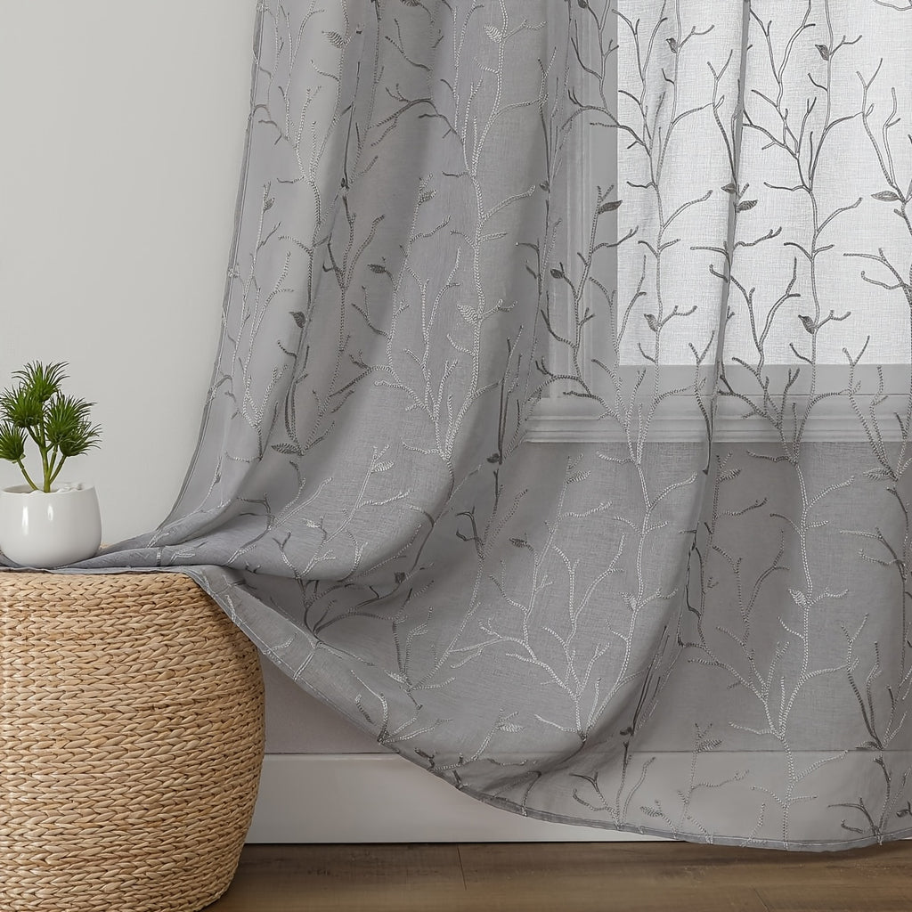 Rideaux voilage brodés bohème à branches semi-transparents (2 panneaux, largeur 100 à 139 cm