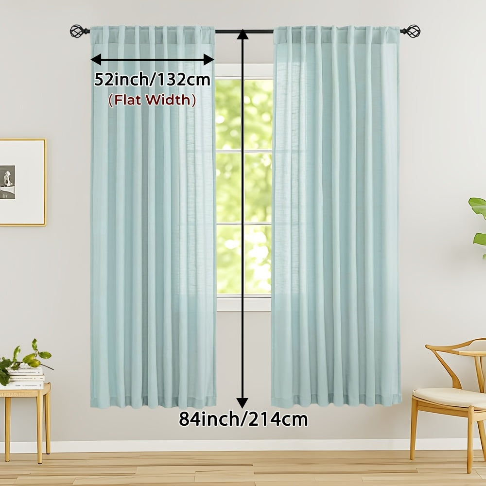 Rideaux voilage lin mélangé semi-transparents style classique (2 Panneaux)