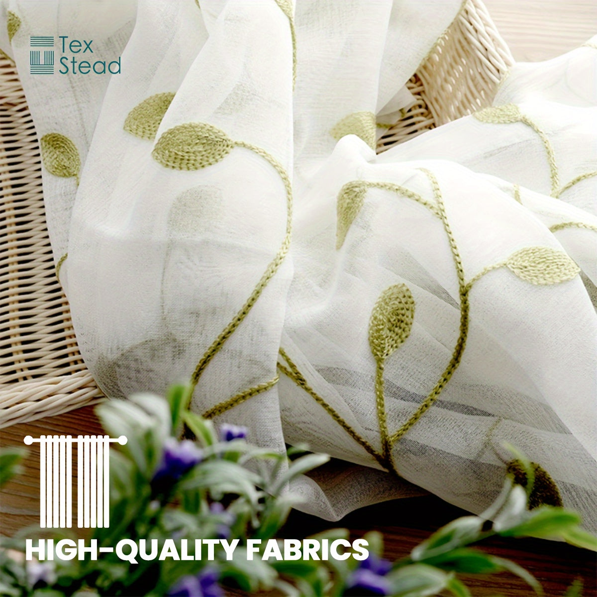 Rideau voilage brodé feuilles en polyester tamisant pour cuisine (1/2 panneaux)