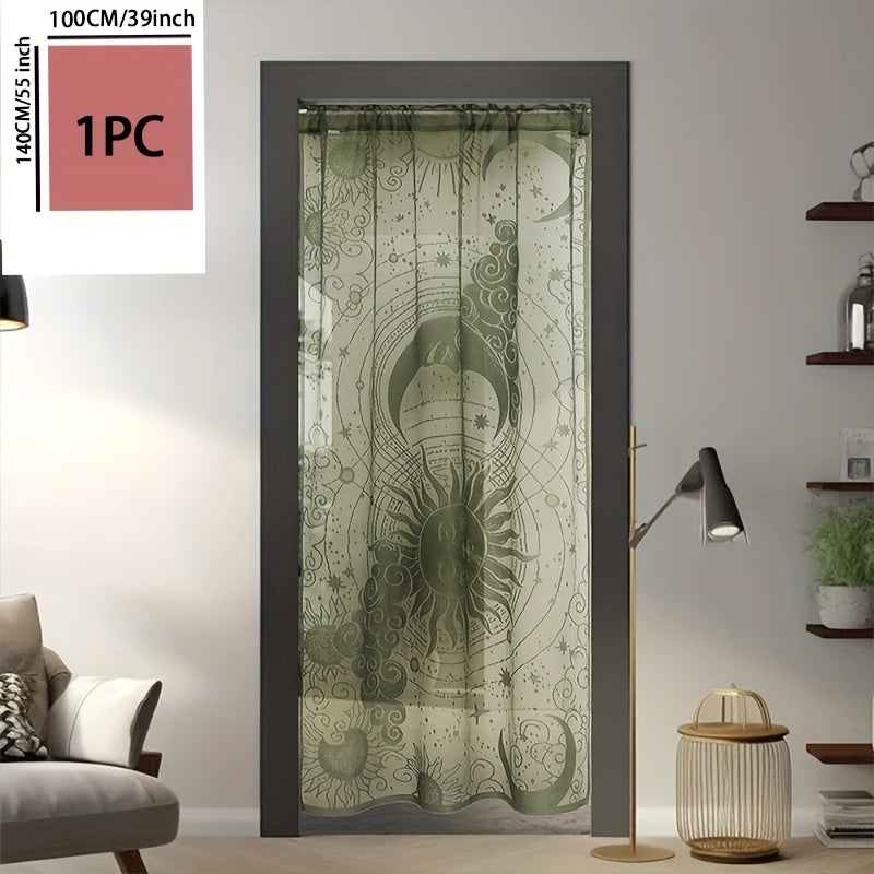 Rideau porte en dentelle soleil et lune semi-transparent en polyester