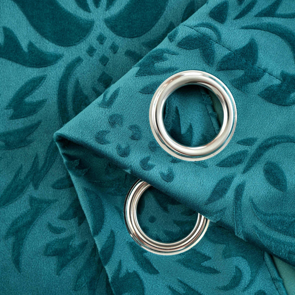 Rideaux velours à motifs floraux européens vert émeraude (2 panneaux), largeur 100 à 139 cm Image
