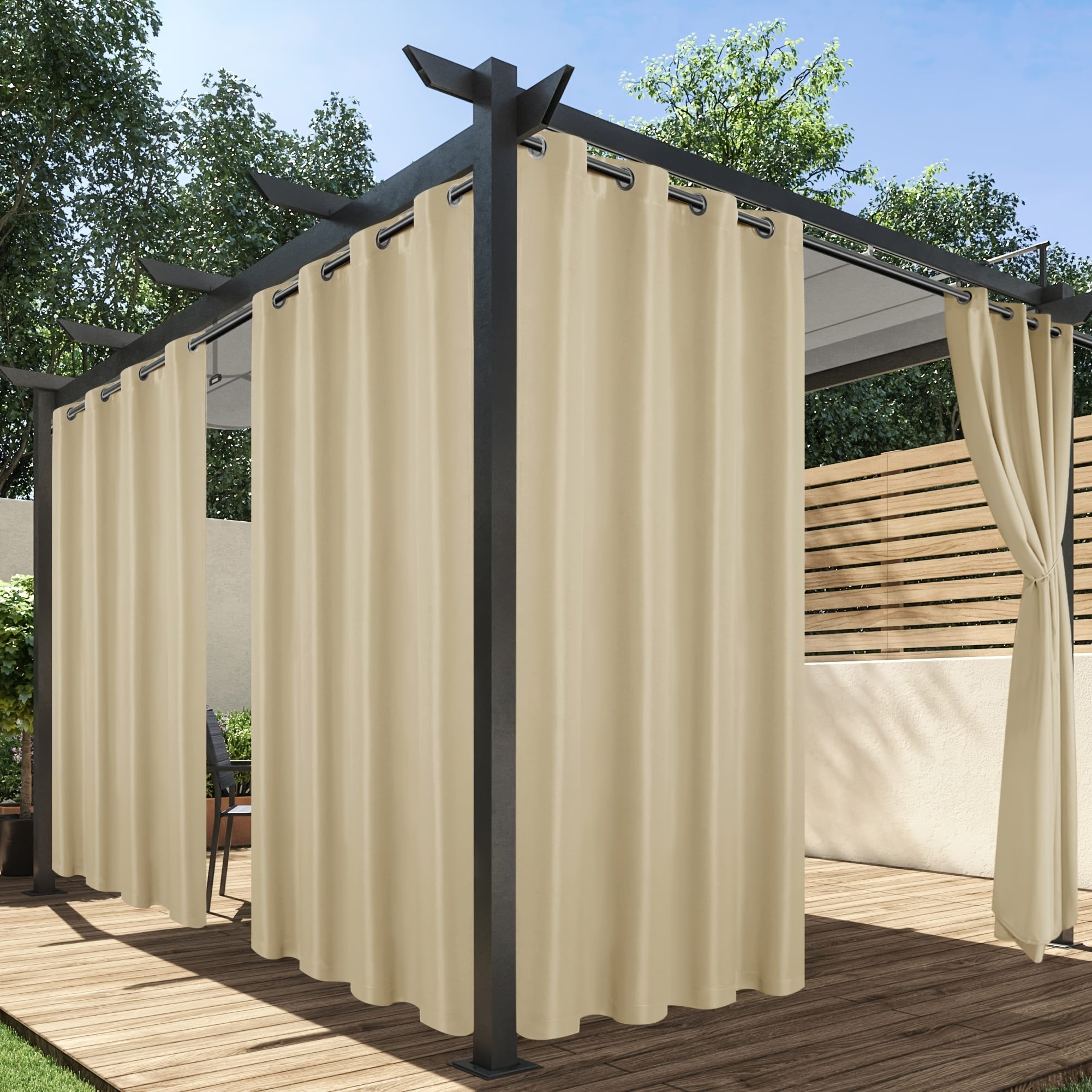 Rideaux extérieurs tamisants à œillets crème pour pergola (2 panneaux)