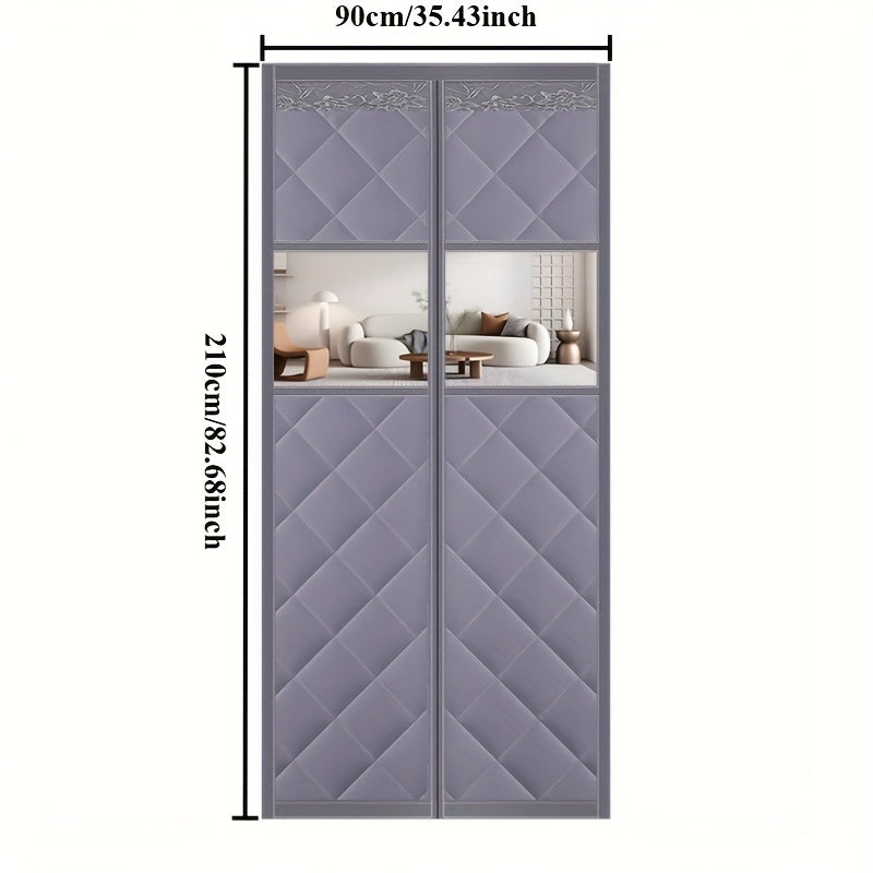 Rideau de porte isolant thermique matelassé avec fenêtre transparente magnétique