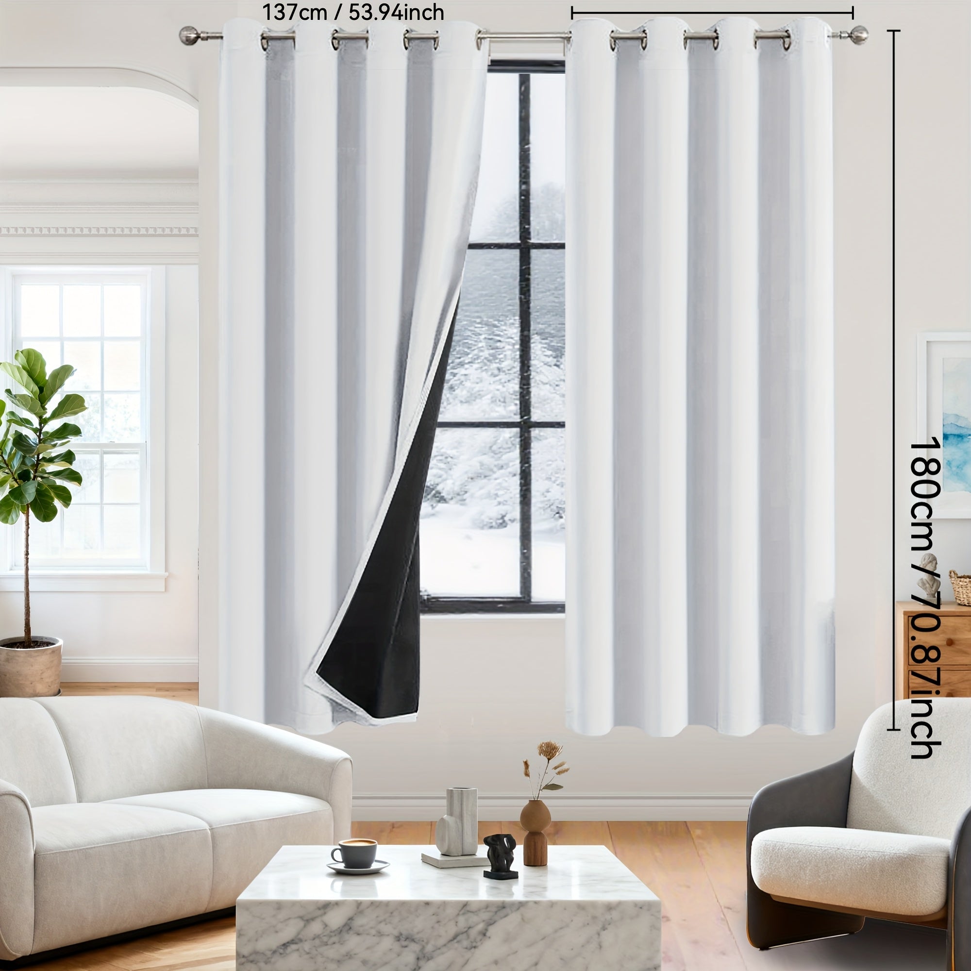 Rideaux occultants 100% blackout en polyester thermique (2 panneaux)