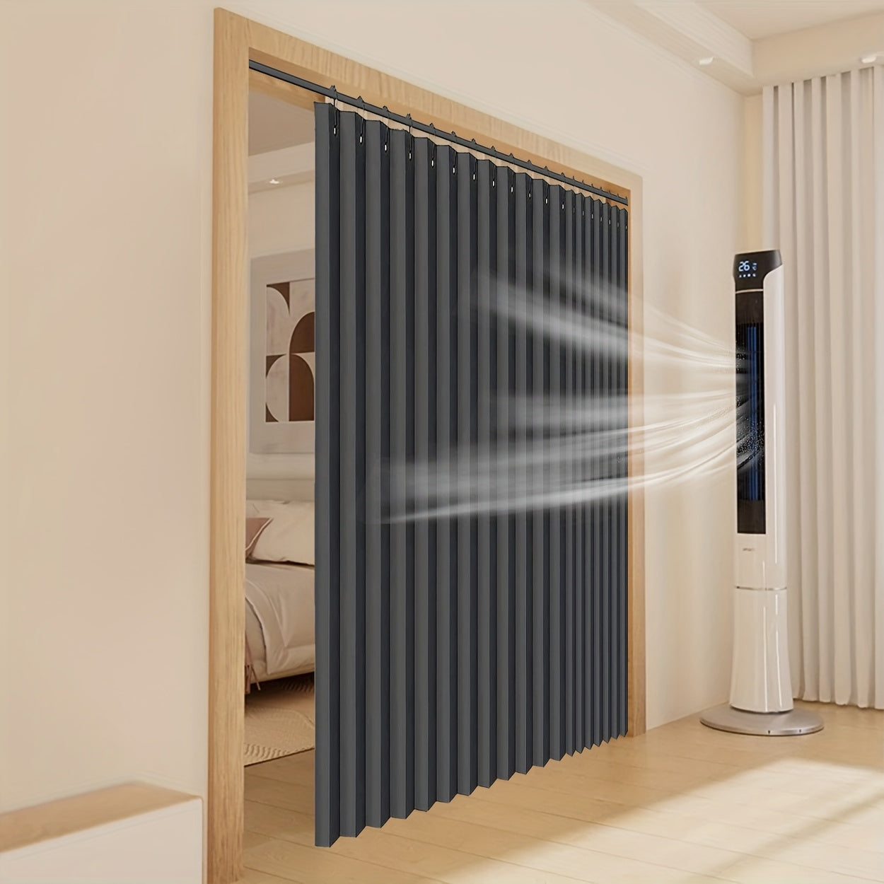 Rideau accordéon occultant en tissu Oxford pour séparation et intimité