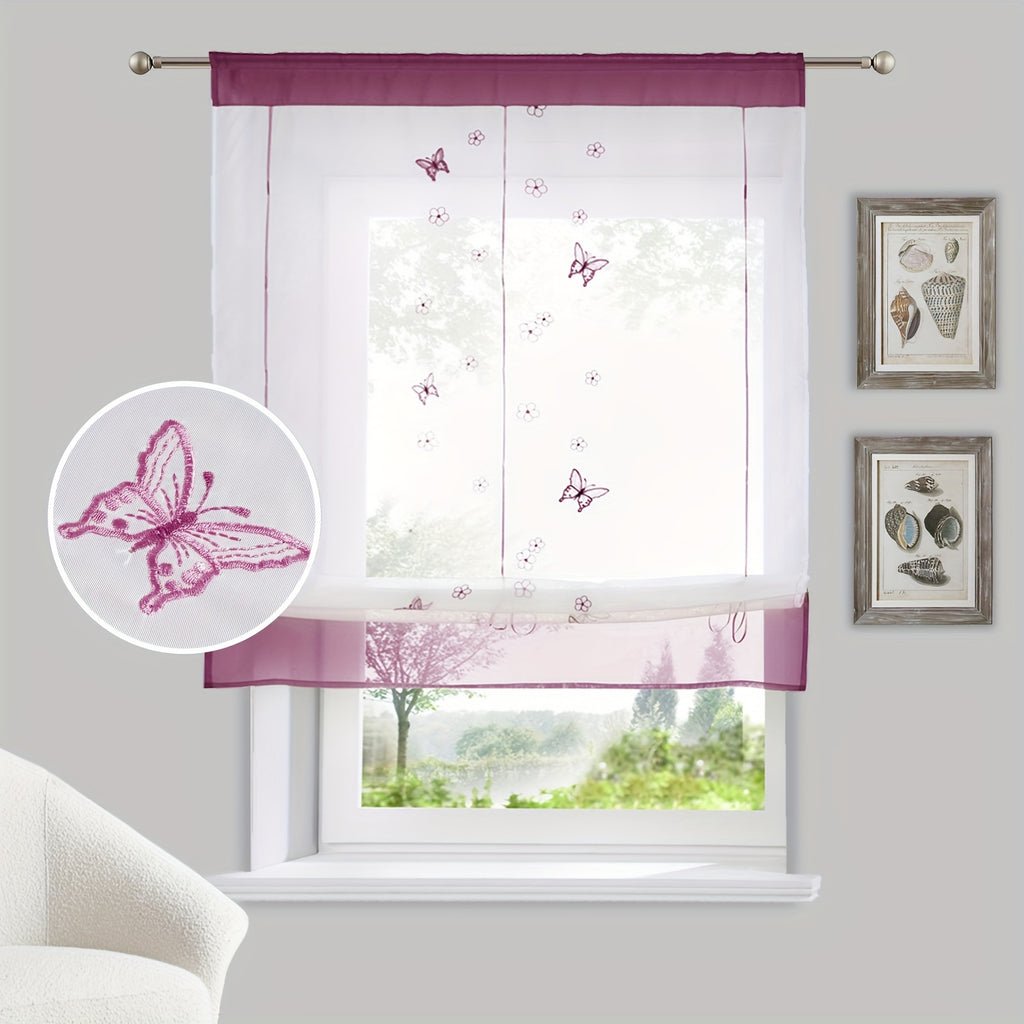 Rideau brise-bise à broderie papillon, largeur 100 à 139 cm