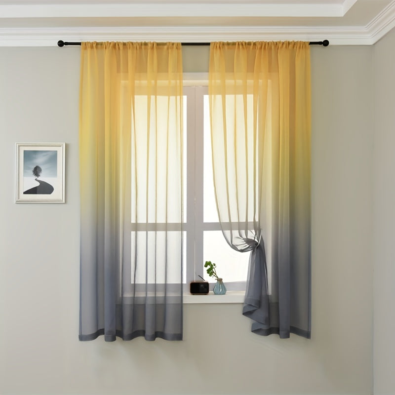 Rideau voilage dégradé jaune gris en tulle polyester pour fenêtre, largeur 100 à 139 cm