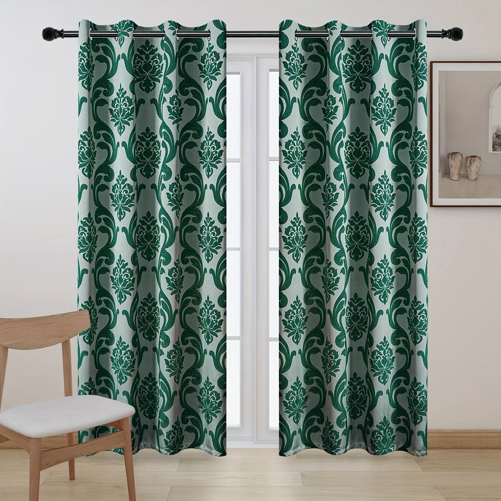 Rideaux occultants jacquard fleuris rétro à œillets (2 panneaux), hauteur 200 à 239 cm