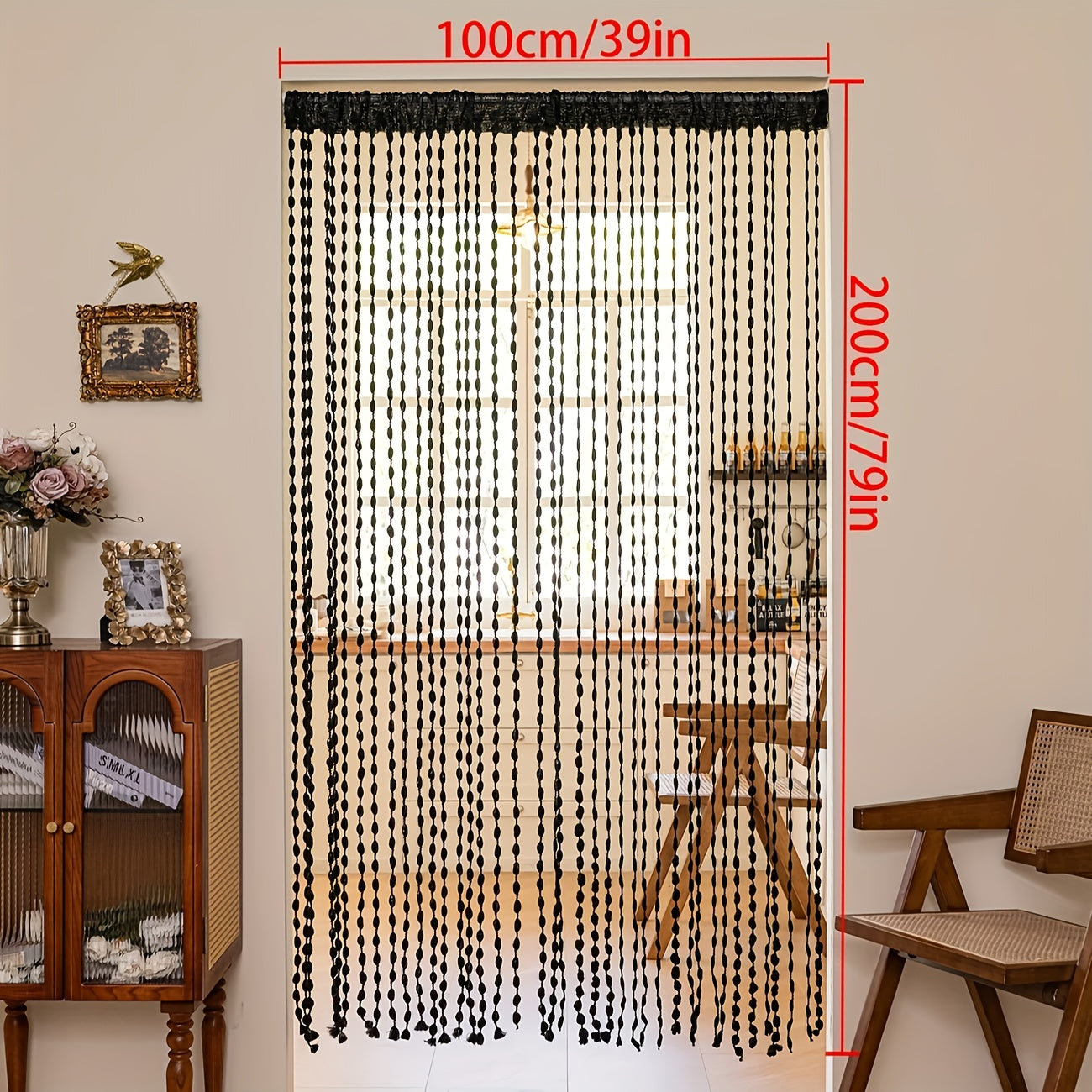 Rideau de porte bohème en perles polyester ajouré style séparation décorative