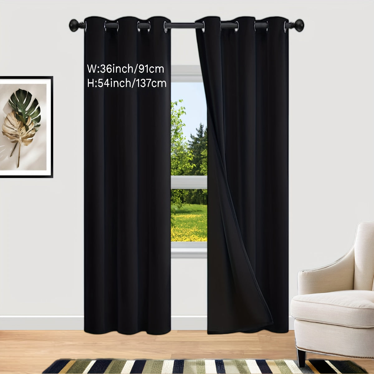 Rideaux occultants 100 % blackout à œillets en polyester pour chambre et salon - 2 pièces