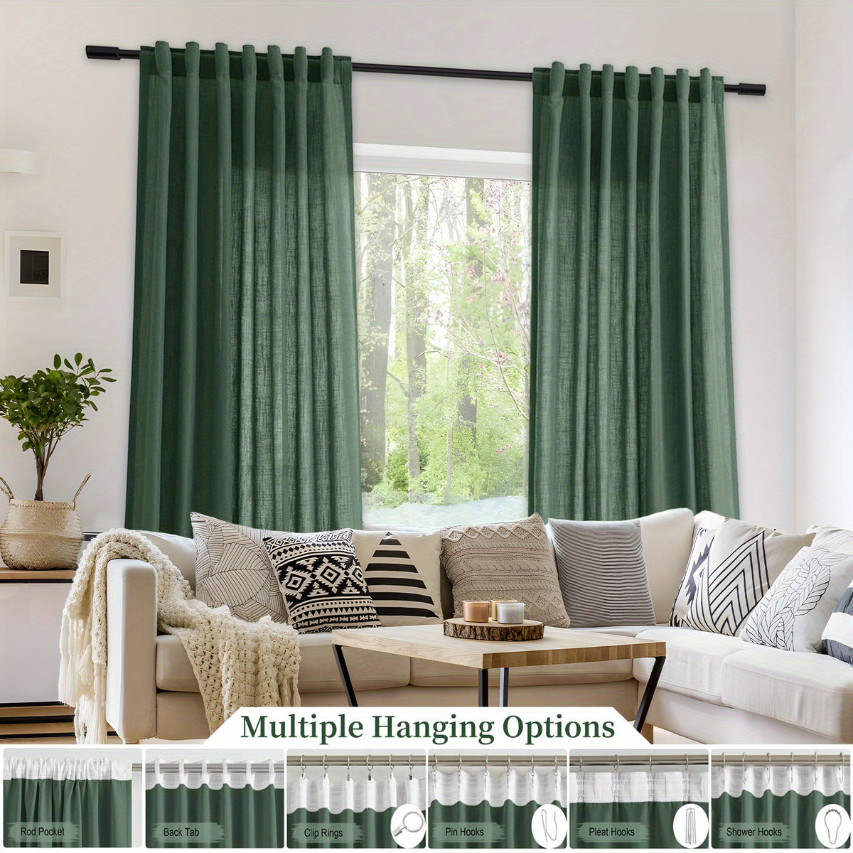 Rideaux voilage lin mélangé semi-transparents style classique (2 Panne, largeur 100 à 139 cm
