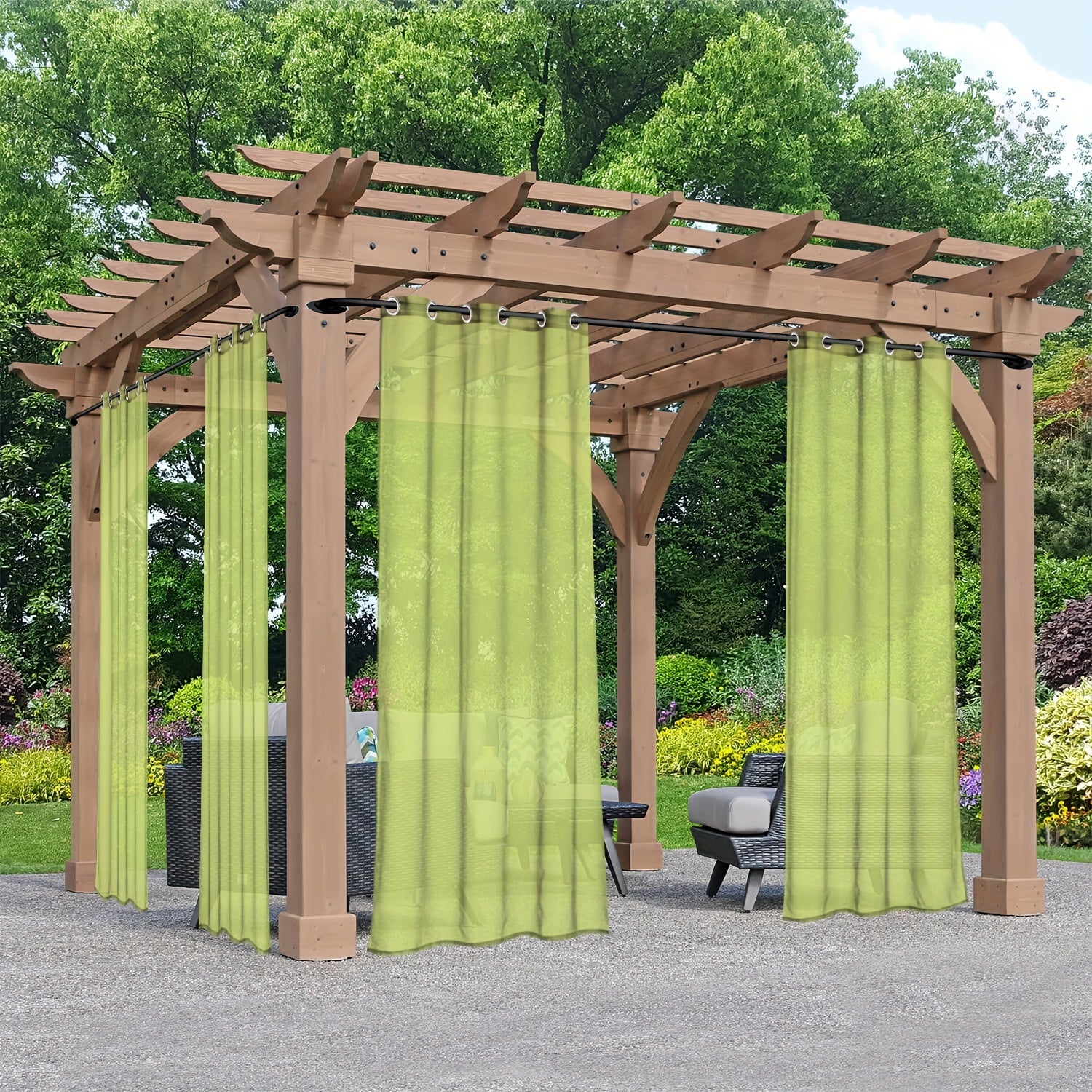 Rideaux voilage extérieur à œillets pour pergola et terrasse (2 panneaux)