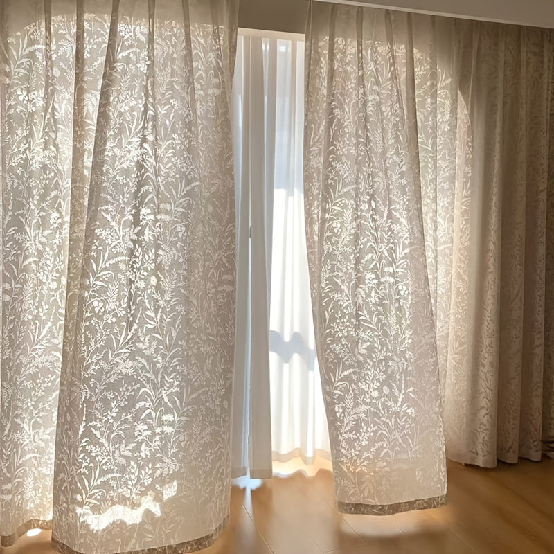Rideaux en dentelle brodée style français semi-voilés (2 panneaux), largeur 100 à 139 cm