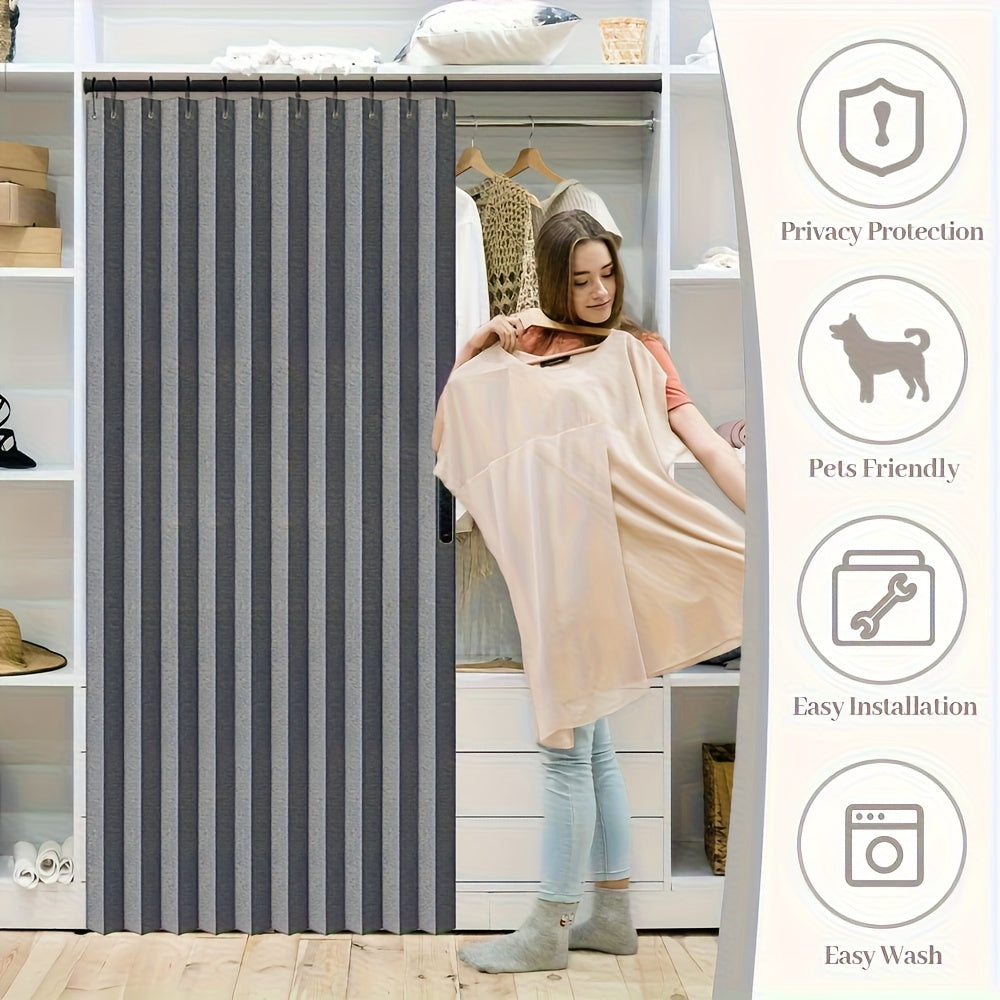 Rideau de porte magnétique occultant en polyester avec tringle incluse, largeur 100 à 139 cm