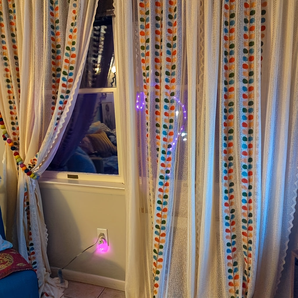 Rideaux voilage bohème dentelle brodée multicolore (2 panneaux), hauteur 160 à 199 cm Image