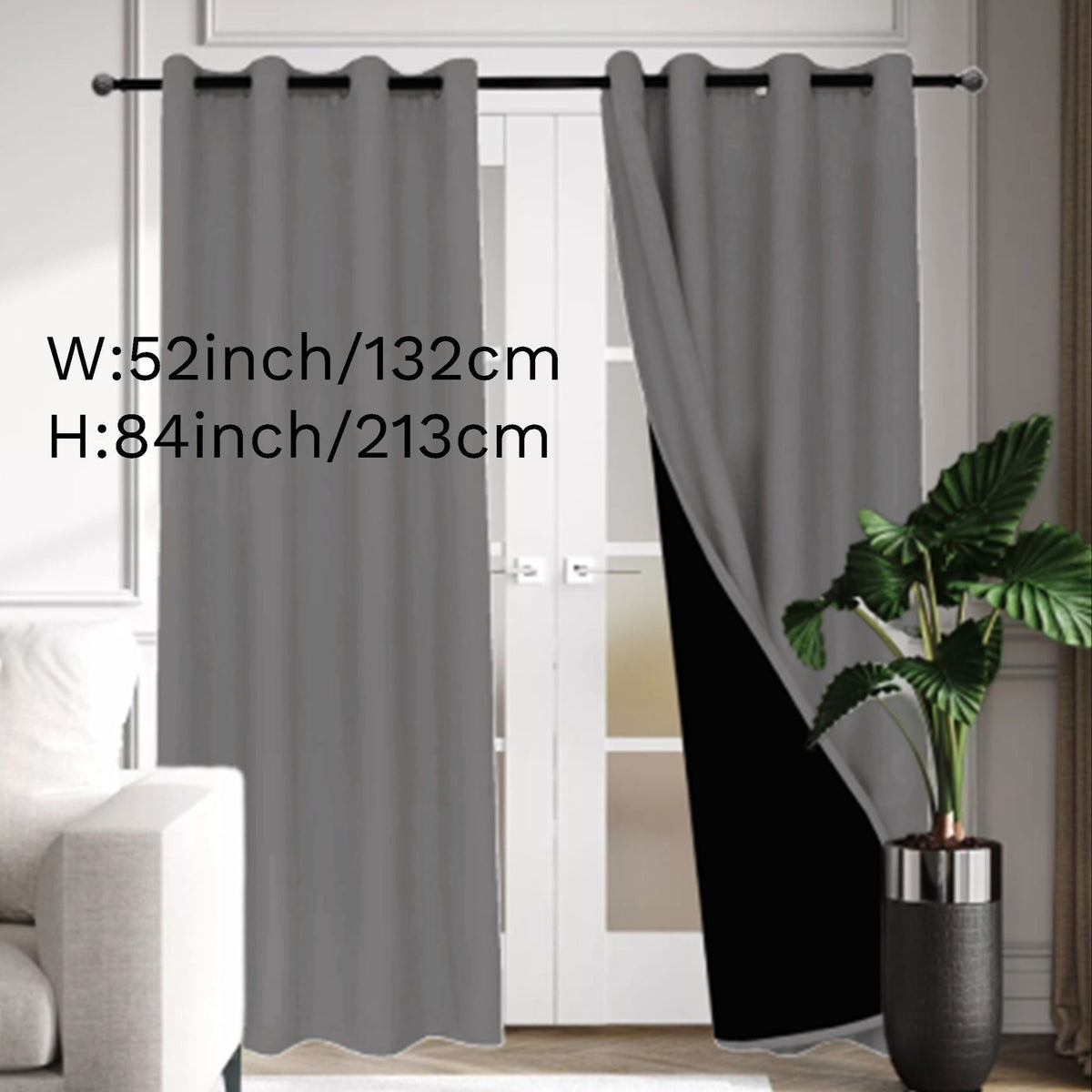 Rideau occultant thermique 100 % blackout à œillets en polyester, hauteur 160 à 199 cm