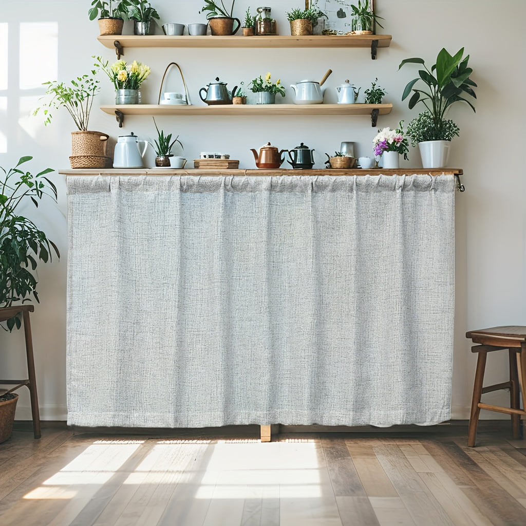 Rideau sous meuble uni style rural en polyester effet lin, gris clair