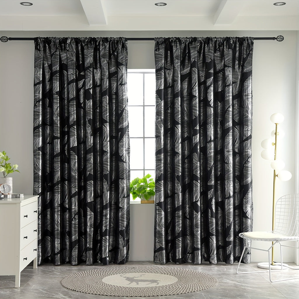 Rideau occultant noir ou gris à motifs feuilles, largeur 100 à 139 cm