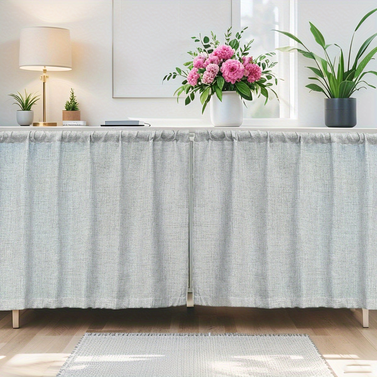 Rideau brise-vue effet lin tamisant pour meuble et cuisine, gris clair Image