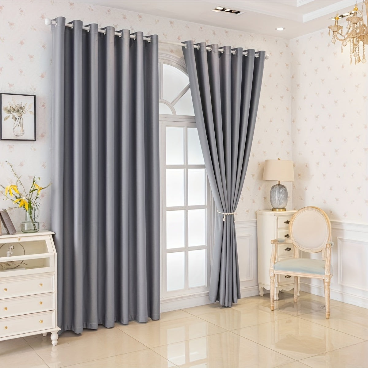 Rideaux occultants gris épais en polyester, largeur moins de 100 cm