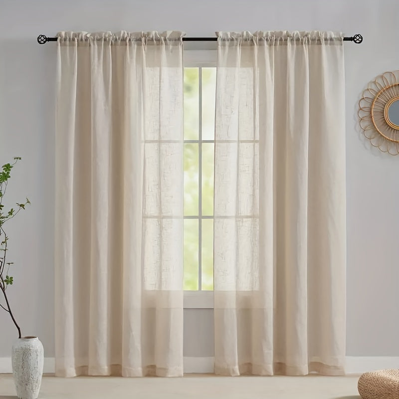 Rideau tamisant transparent effet lin pour salon et chambre (2 panneaux)