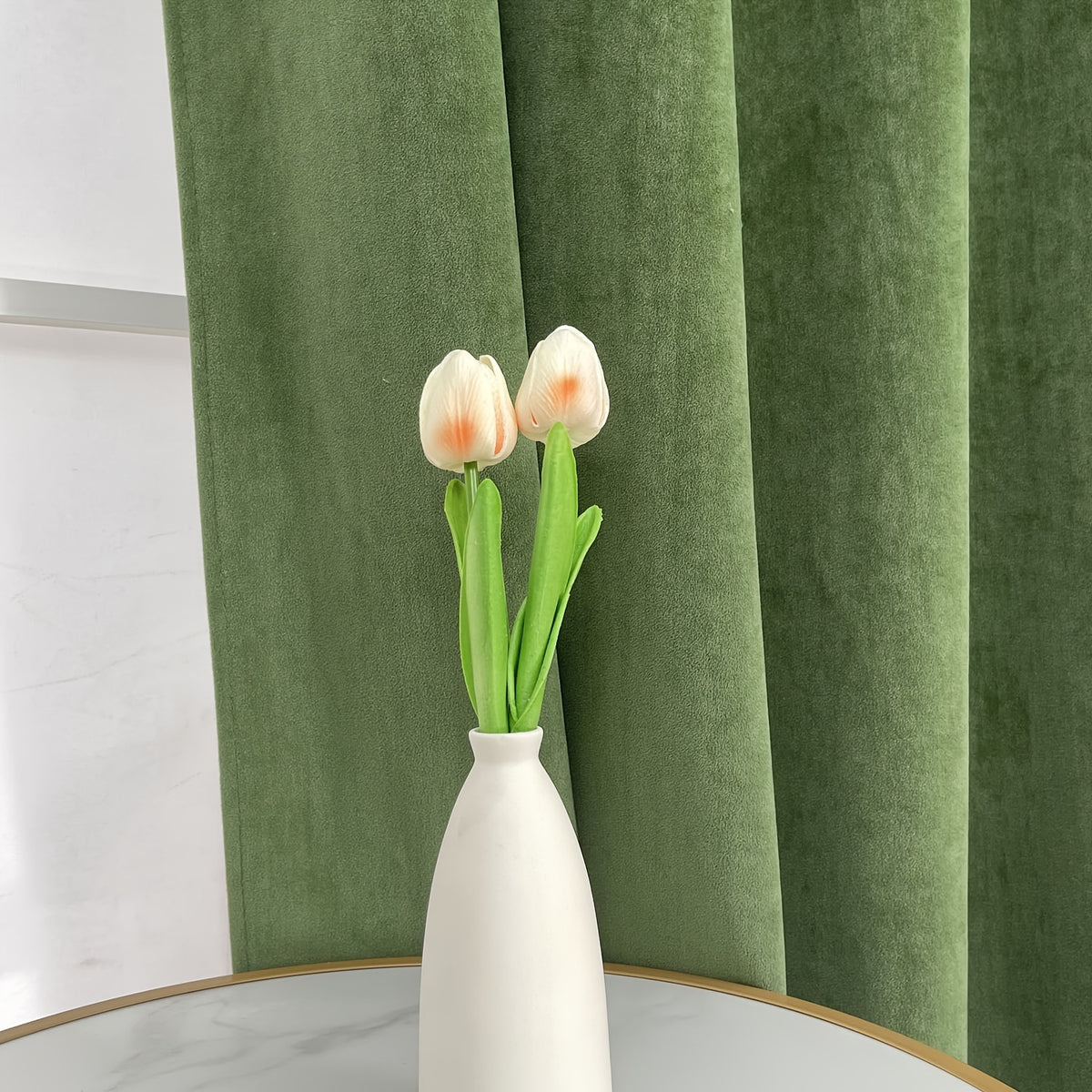 Rideaux velours vert clair tamisants, largeur 100 à 139 cm