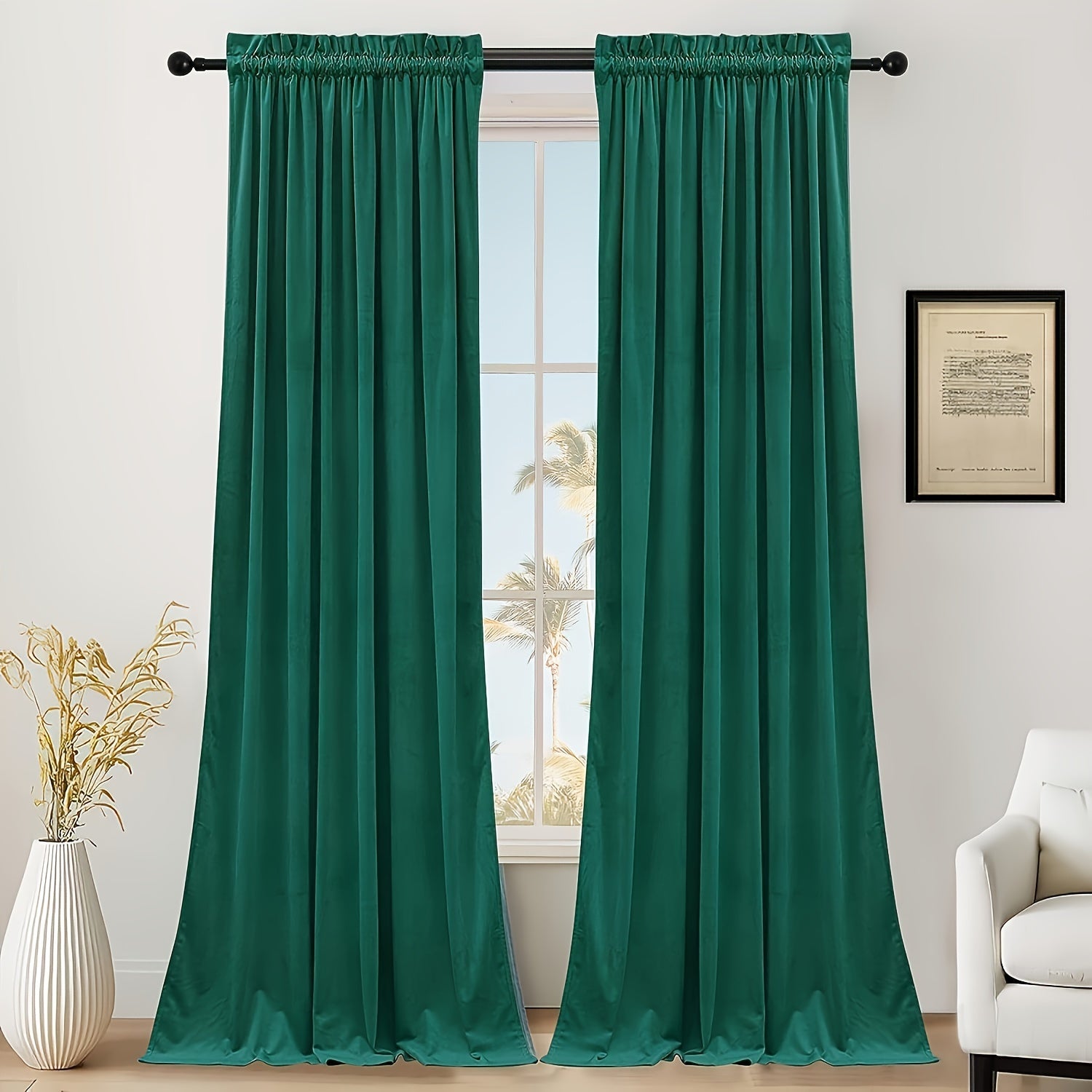 Rideaux tamisants unis en polyester effet flanelle pour chambre et salon (2 panneaux)