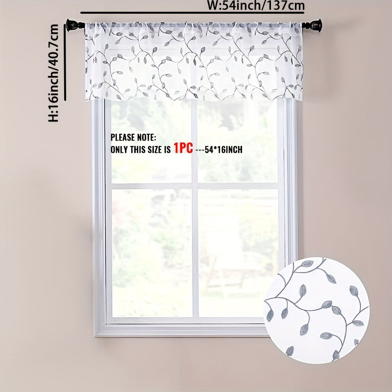Rideau voilage brodé feuilles en polyester tamisant pour cuisine (1/2 panneaux)