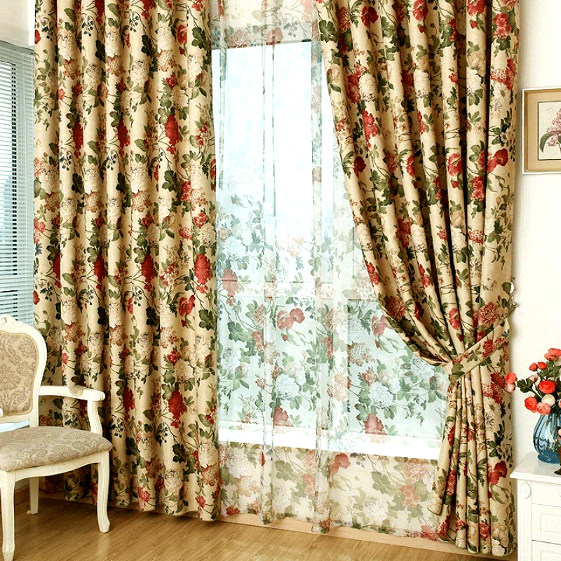 Rideaux fleuris en polyester tamisants, largeur 100 à 139 cm