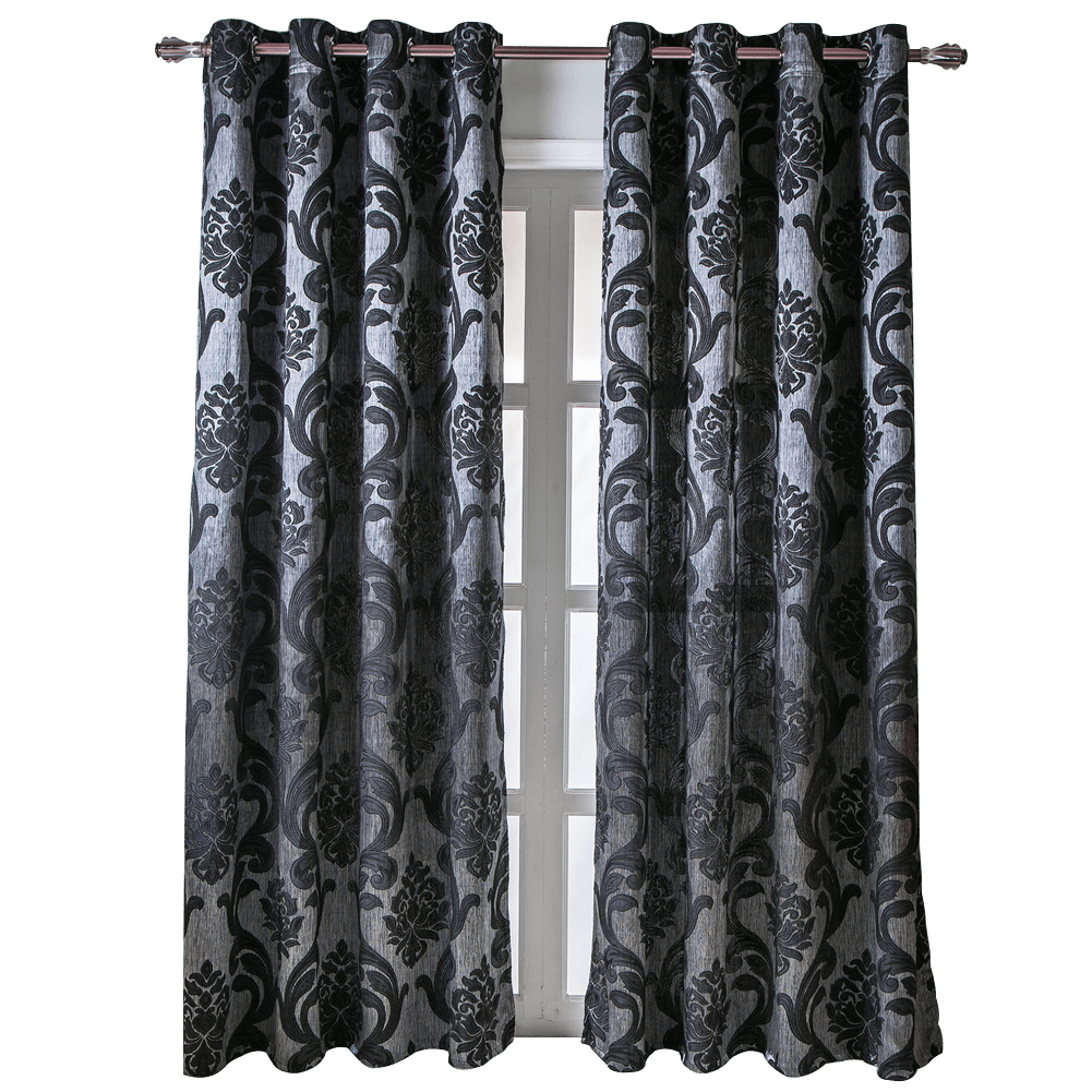 Rideaux occultants jacquard fleuris rétro à œillets (2 panneaux), noir