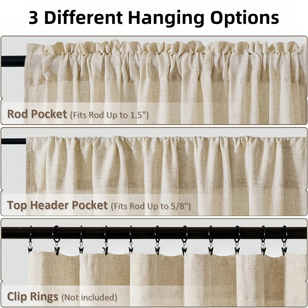 Rideaux tamisants effet lin unis en polyester pour salon et chambre (2 panneaux)