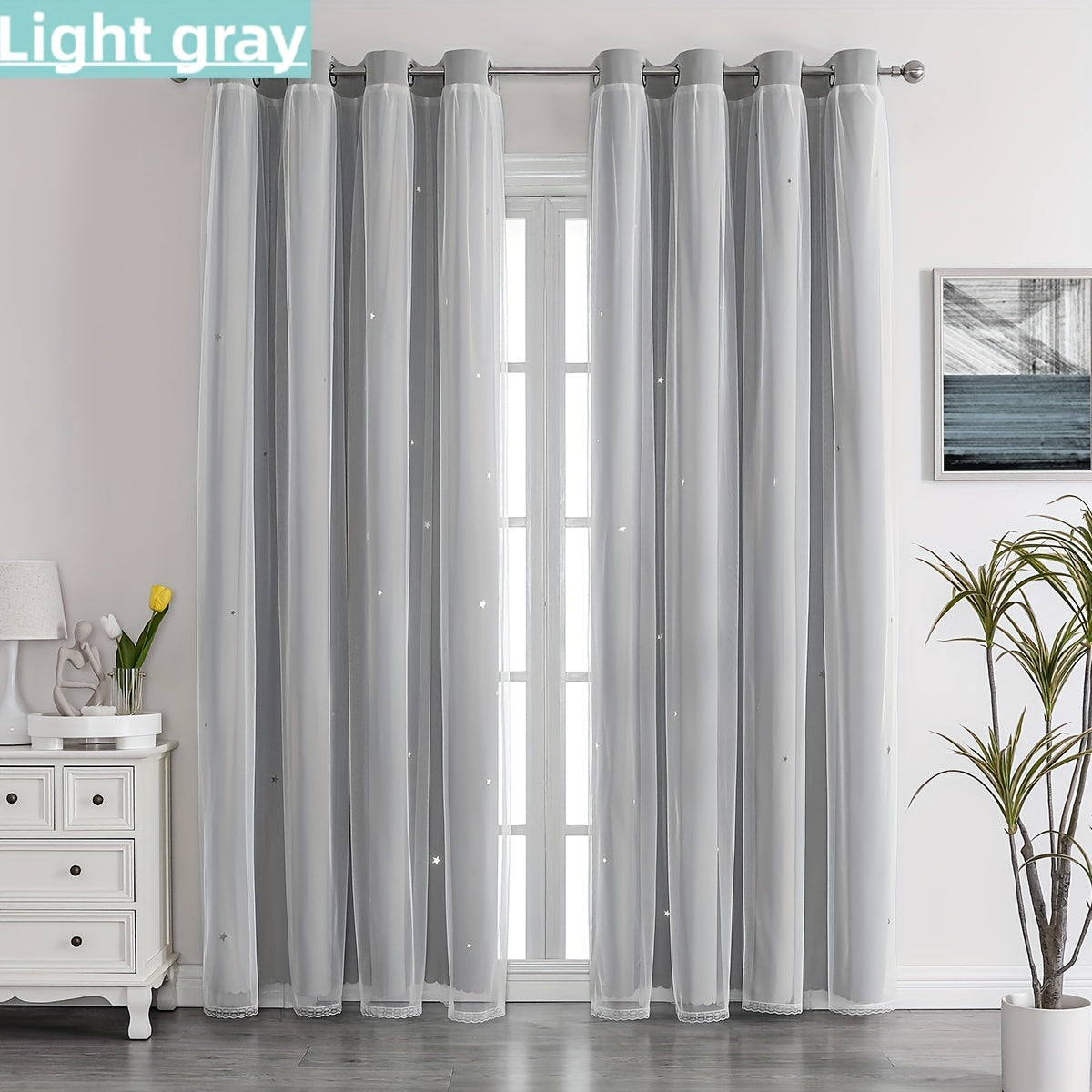 Rideaux occultants double couche avec voile étoilé en polyester pour chambre et salon