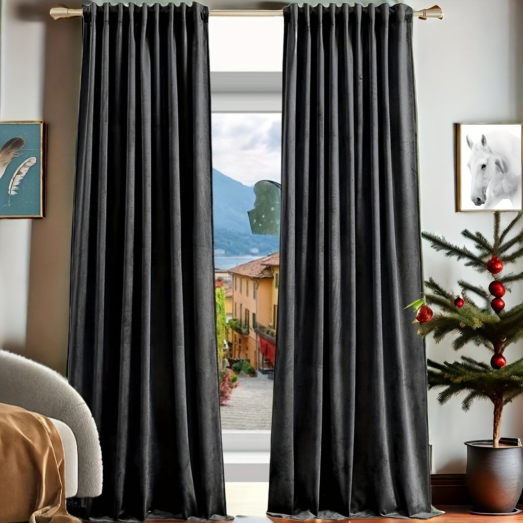 Rideaux courts en velours tamisant pour petite fenêtre et cuisine (2 p, hauteur 200 à 239 cm