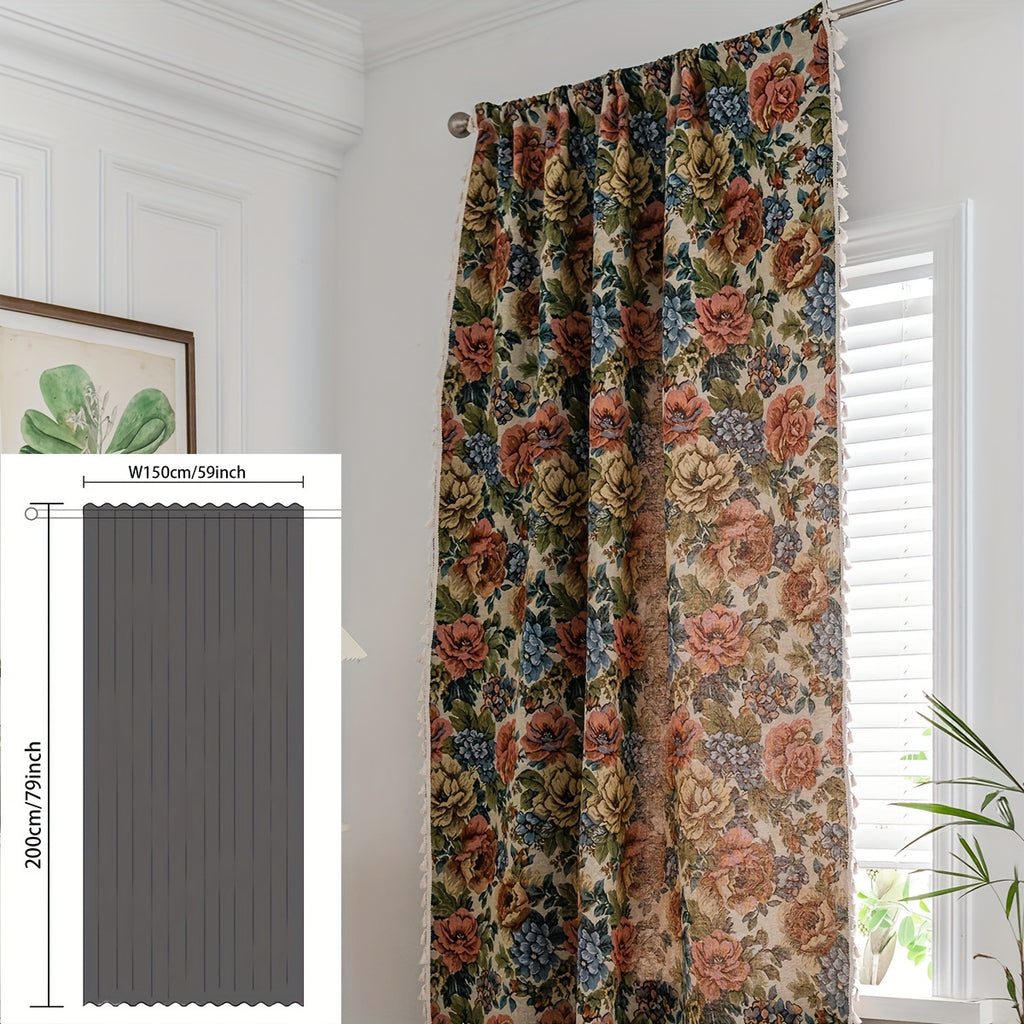 Rideau jacquard fleuri style campagne tamisant, largeur 140 à 199 cm
