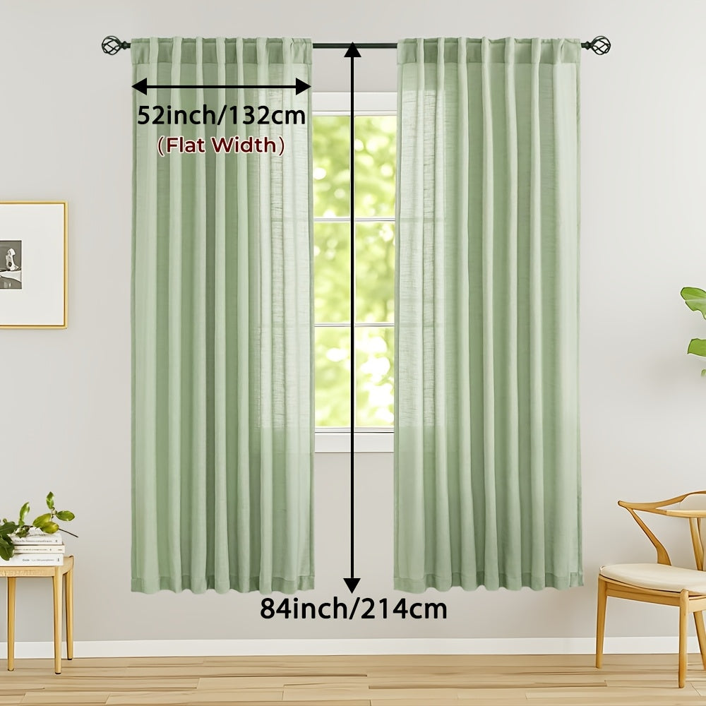 Rideaux voilage lin mélangé semi-transparents style classique (2 Panneaux)