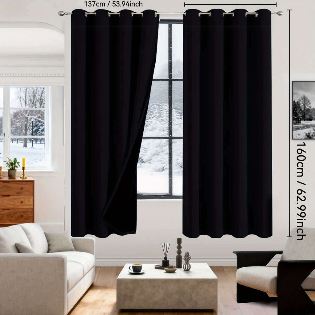 Rideaux occultants 100% blackout en polyester thermique (2 panneaux), noir